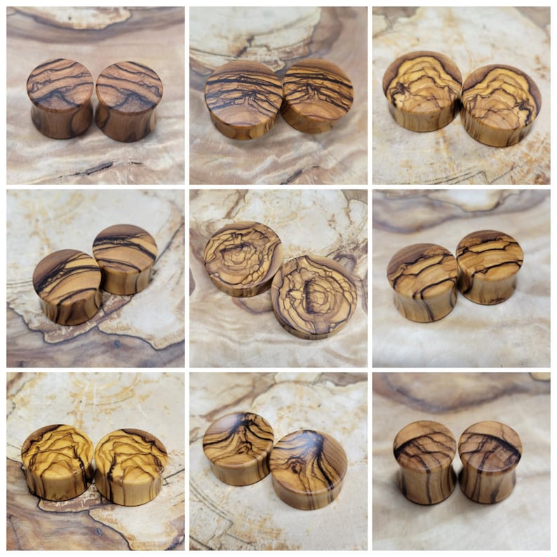 Pair of Bethlehem Olivewood Plugs Double Flare Gauges Wooden Earrings Jewelry Organic Wood Stretchers 0g - 4" image 6