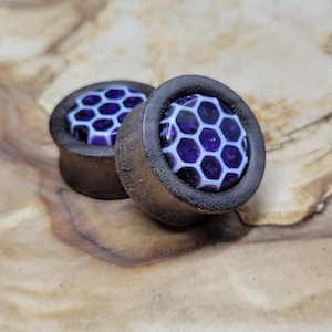 1&quot; (25mm) Honeycomb Inlay Plugs made with Blue Mahoe Wood Plugs Gauges