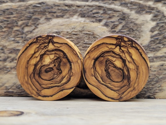Pair of Bethlehem Olivewood Plugs Double Flare Gauges Wooden Earrings Jewelry Organic Wood Stretchers 0g - 4"