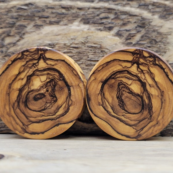 Paire de chevilles en bois d'olivier de Bethléem, jauges doubles, boucles d'oreilles en bois, bijoux, brancards en bois biologique