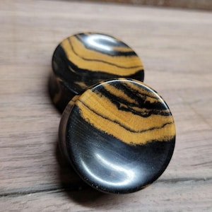 Pair of Concave  Black and White Ebony Wood Plugs Double Flare Gauges Wooden Earrings Jewelry Organic Wood Stretchers