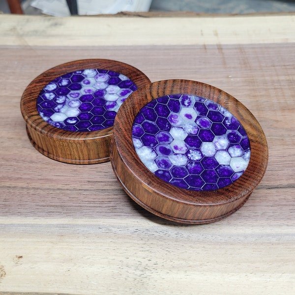 Chechen Wood Plugs with Honeycomb and Epoxy Resin Inlay Double Flare Gauges Wooden Earrings Jewelry Oragnic Wood Stretchers 1"- 2 3/4"