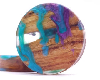 48mm (1 7/8") Handmade Epoxy Resin and Canary Wood double Flare Plugs Gauges Earrings Jewelry