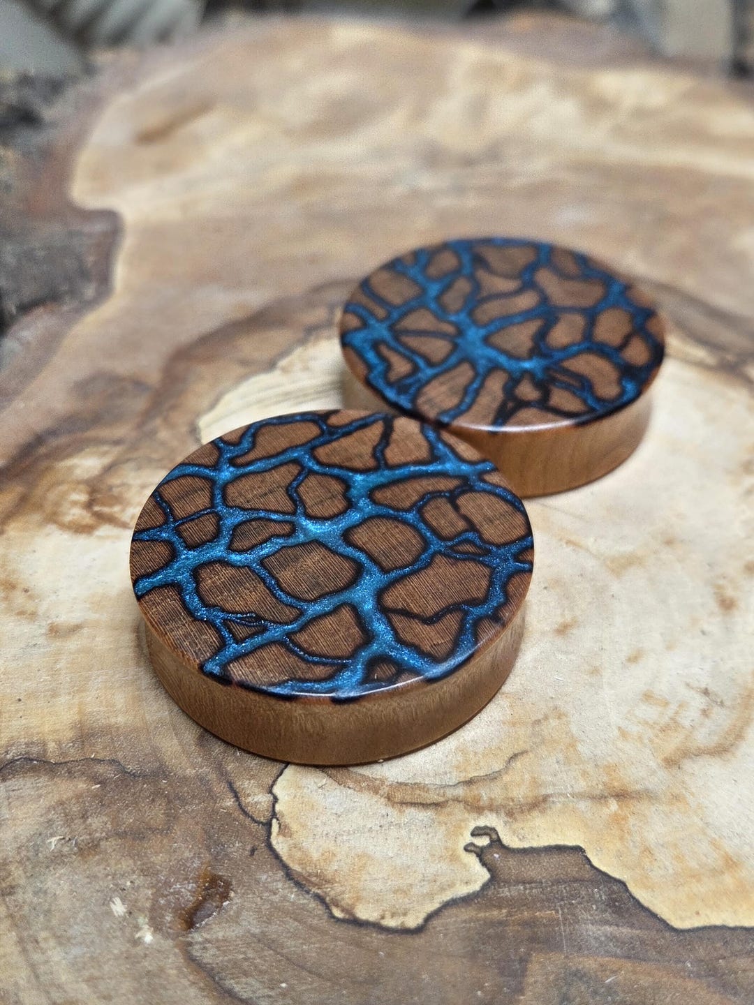 Handmade Fractal Burned Plugs Cherry Wood and Epoxy Resin Double Flare Gauges Earrings Jewelry - Etsy