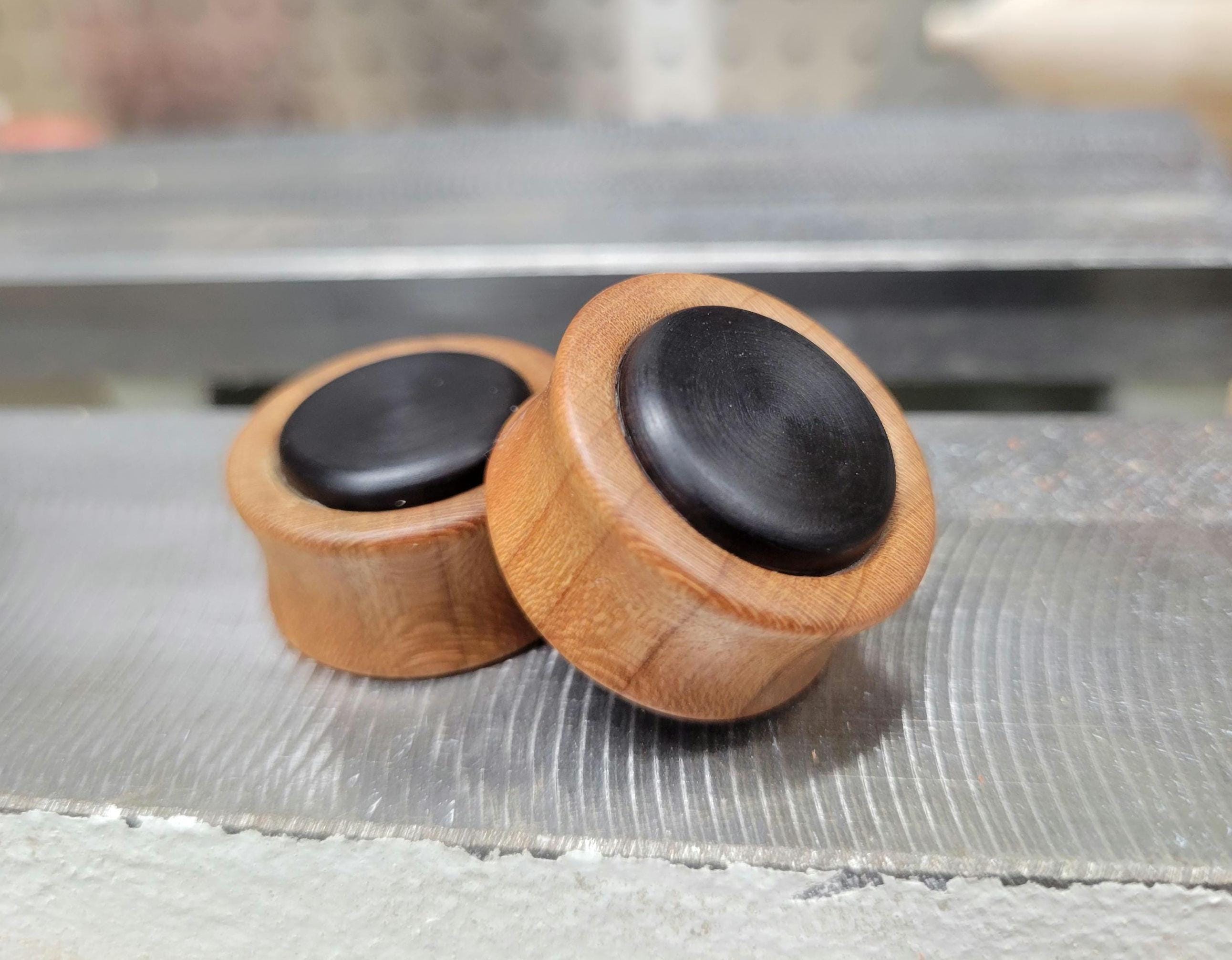 Cherry Plugs With African Blackwood Convexed Inlays Double Flare Gauges…