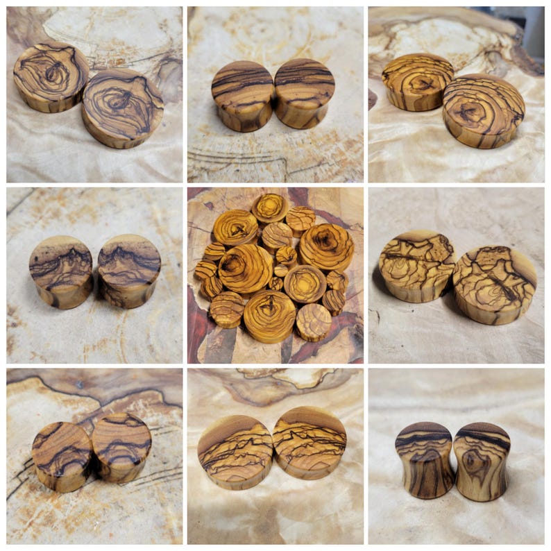 Pair of Bethlehem Olivewood Plugs Double Flare Gauges Wooden Earrings Jewelry Organic Wood Stretchers 0g - 4" image 2
