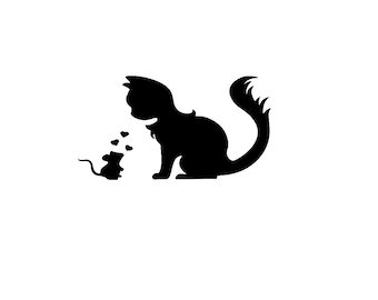Calcomanía de vinilo - Calcomanía para computadora portátil Calcomanía de gato y ratón Calcomanía de gato Calcomanía de gato El ratón ama a los gatos Calcomanía para auto / Calcomanía para computadora portátil / Calcomanía para teléfono