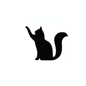 Könnte beinhalten: Schwarze Silhouette einer Katze, die mit erhobenem Pfote sitzt.