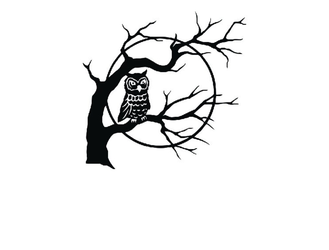 Vinyl Decal - Owl With Moon and Tree - Halloween Laptop Sticker Laptop ...