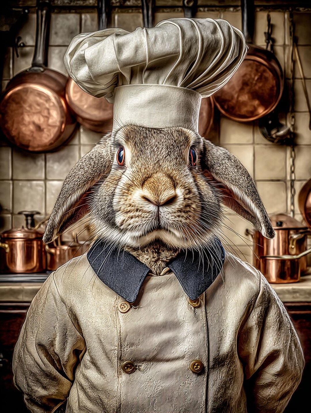 White Rabbit Head Chef Digital Download Chef Rabbit Chef for Printing Wall Art, Posters ...