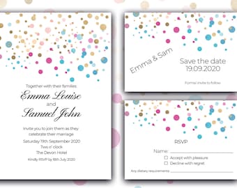 Wedding Invitation Pack - Confetti Style - Invitation,Save the date, RSVP