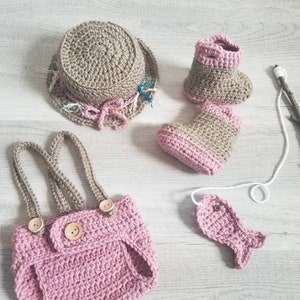 Baby Fisherman Outfit Knit Crochet Baby Girl Newborn Photo Prop