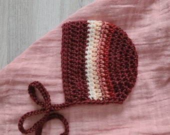 Rainbow Baby Newborn Bonnet- Custom Boho Striped Preemie to Toddler Hat