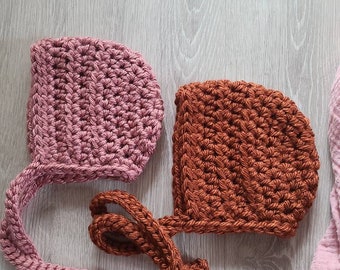 Chunky yarn baby bonnet- crochet knit rainbow baby hat
