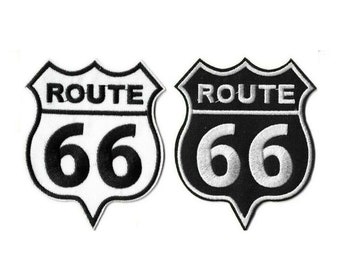 Route 66 Logo Patch [Lot of 2] Embroidered Iron Sew On [Black & White Patches]