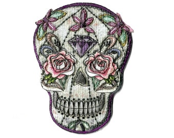 Dia Day Los Muertos Skull Pastel Flowers Skeleton Patch [Embroidered] Emblem Symbol Badge Insignia Patches