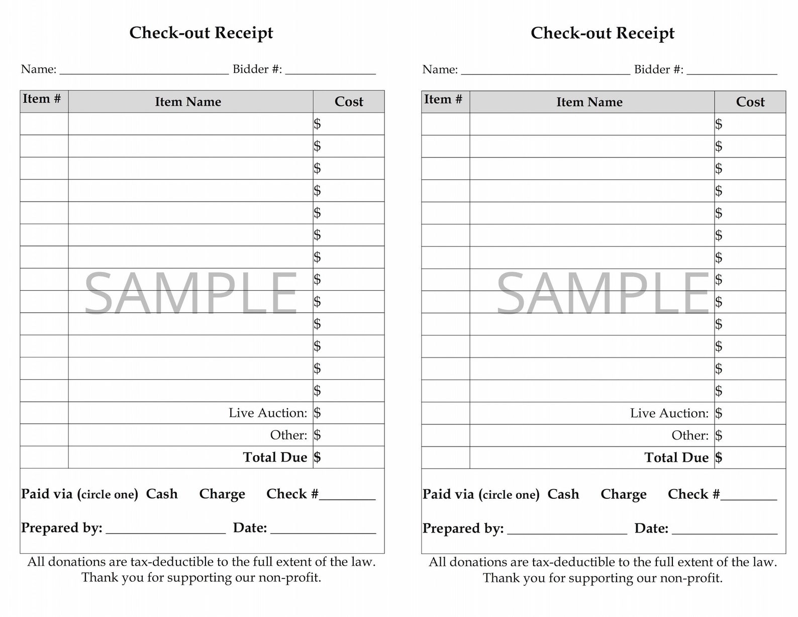 Printable Auction Planning Bundle With Bid Sheet, Check-out Receipt and ...