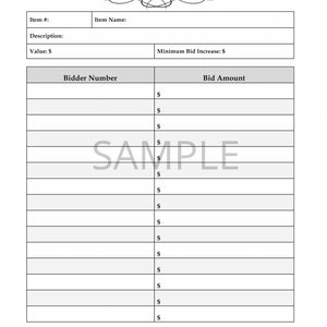Printable Auction Planning Bundle With Bid Sheet, Check-out Receipt and ...