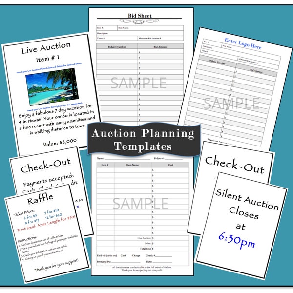 Printable Auction Planning Bundle with Bid Sheet, Check-out Receipt and More