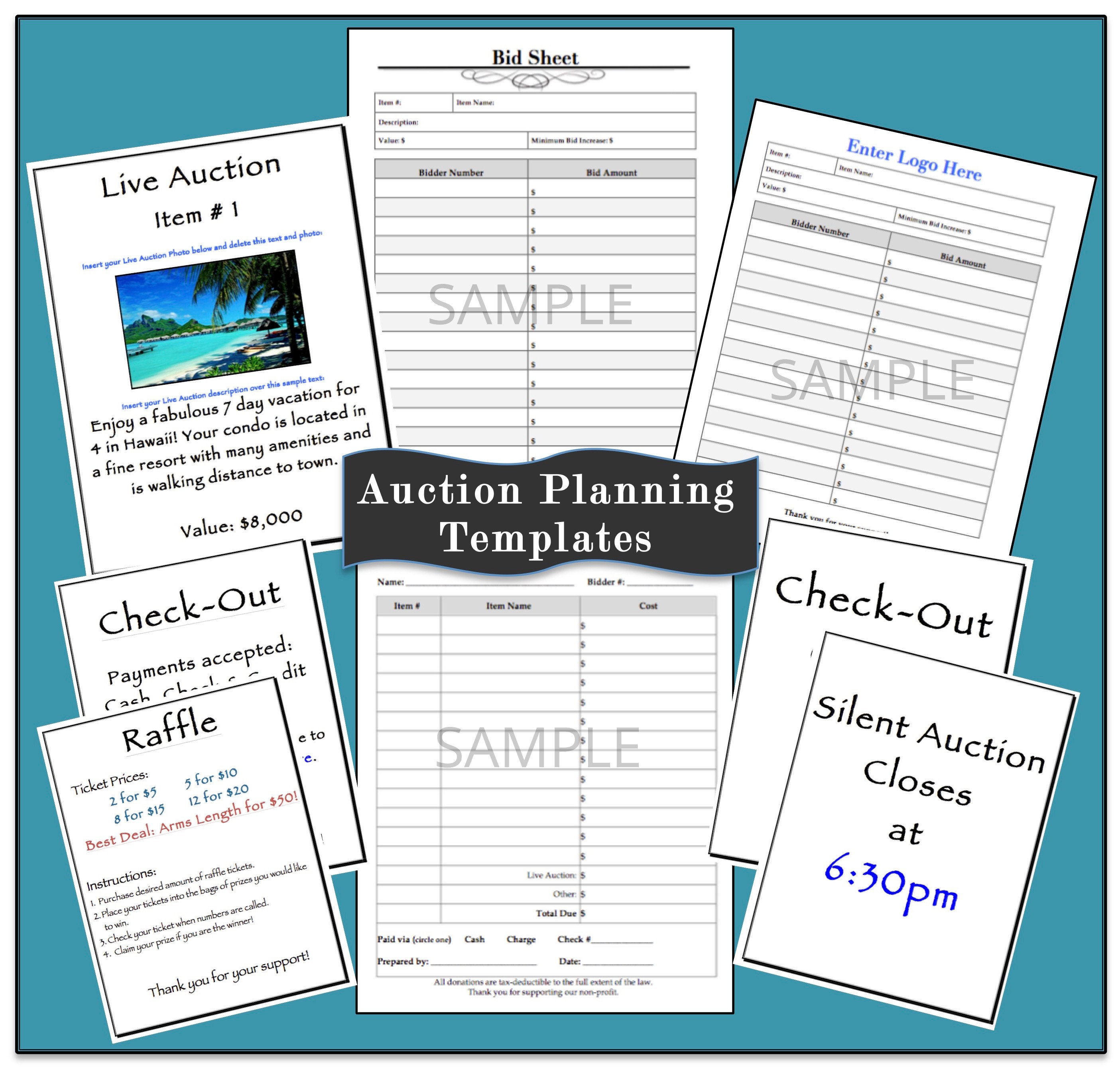 Printable Auction Planning Bundle With Bid Sheet, Checkout Receipt and