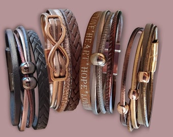 Bracelet en cuir pour femme avec nœud ou perle – bracelet délicat, cadeau idéal pour une amie, bracelet bohème en cuir, bracelet en or rose