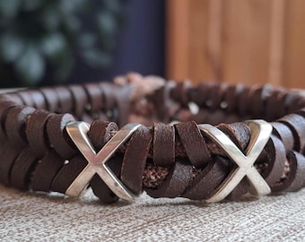 Bracelet long en cuir de 21 cm – bracelet unisexe – idée cadeau – bracelet en cuir bohème et décontracté