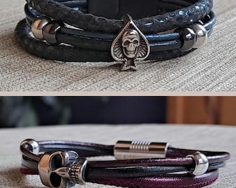 Bracelet femme tête de mort – Bracelet en cuir orné d'une tête de mort | Cadeau pour femme – Idée cadeau – Bijou gothique