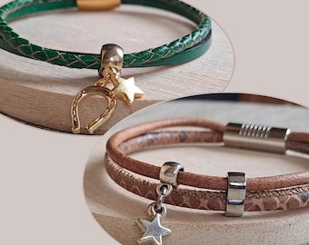 Bracelet femme avec étoile – Bracelet élégant en cuir orné d'une perle en forme d'étoile | Cadeau pour femme, bijou – Idée cadeau pour elle