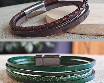 Bracelet simple en cuir vert ou marron, longueur 21–21,5 cm | Cadeau femme / Bijou / Cadeau d'anniversaire
