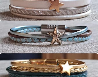 Leather bracelet with star for women – Minimalist bracelet – Gift for girlfriend, sister or mother – Jewelry gift idea