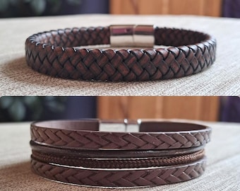 Bracelets simples en cuir noir ou marron – Bracelet minimaliste pour femmes et hommes – Cadeau pour petit(e) ami(e), partenaire ou maman