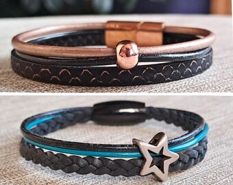 Women's bracelet with star or pearl – rose gold leather bracelet for women – jewelry gift for her | Gift for women / Bracelet with star