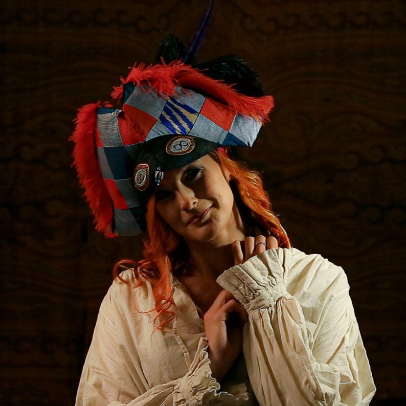vintage Murano beads and feathers ARLECCHINO Carnival Party Wedding Festival Harlequin Pirate Headdress hand-made in silk