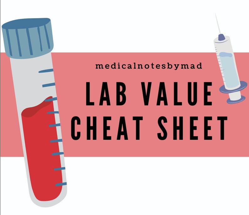 Lab Value Cheat Sheet Medical Notes Etsy