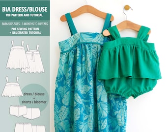 Summer Dress, Blouse and Bloomer Sewing Pattern / Baby girls and kids sizes / 3m-10y