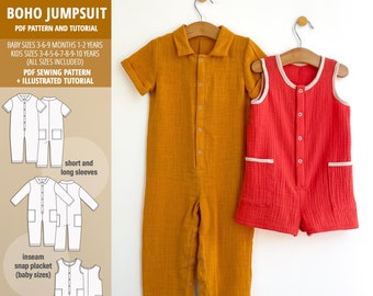 Jumpsuit / romper / boy girl baby romper / jumpsuit sewing pattern / toddler romper sewing pattern / 3 months to 10 years / boho jumpsuit