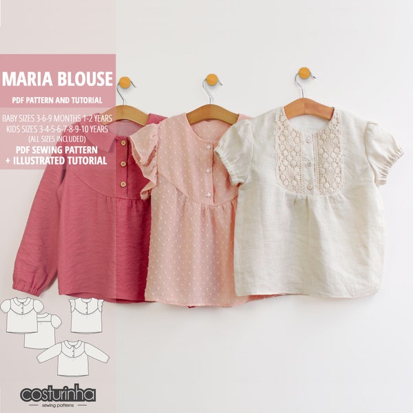 Girl Baby girl blouse pattern, girls top pattern, woven top pattern / PDF sewing pattern / baby and kids sizes / sizes 3 months to 10 years