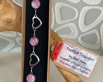 Handmade Round Pendant and Earrings Set with Glass Covered White Pink Gold Fluid Acrylic Original Art