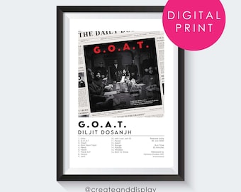 Diljit Dosanjh G.O.A.T. - DIGITAL - Album Poster | Punjabi Song poster| Indian Bhangra Music wall art
