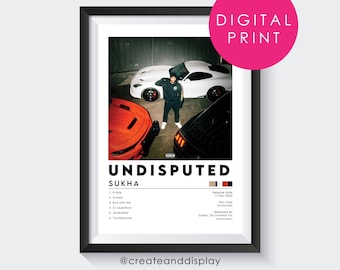 Sukha, Undisputed, DIGITAL, Póster de álbum, Póster de canción punjabi, Arte de pared de música india Bhangra