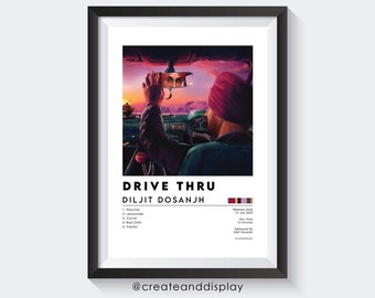 Diljit Dosanjh - Cartel del álbum Drive Thru / Cartel de la canción Punjabi / Arte de pared de música india Bhangra