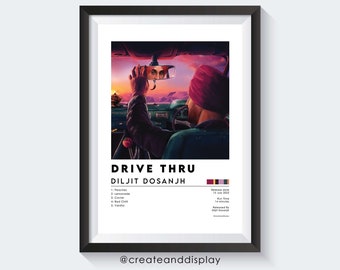 Diljit Dosanjh - Drive Thru Album Poster | Punjabi Song poster| Indian Bhangra Music wall art