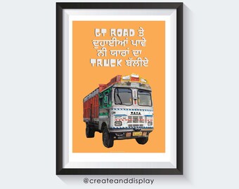 Lámina artística del camión Kuldeep Manak: ilustración india retro
