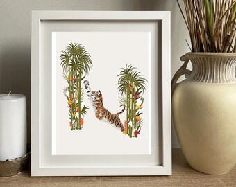 Indian Tiger Print - Illustration - Botanical art - Minimalist Boho Modern Art  - Rainforest - Neutral home decor
