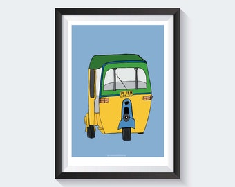Tuk Tuk Art Print - Retro Indian Auto Rickshaw Poster