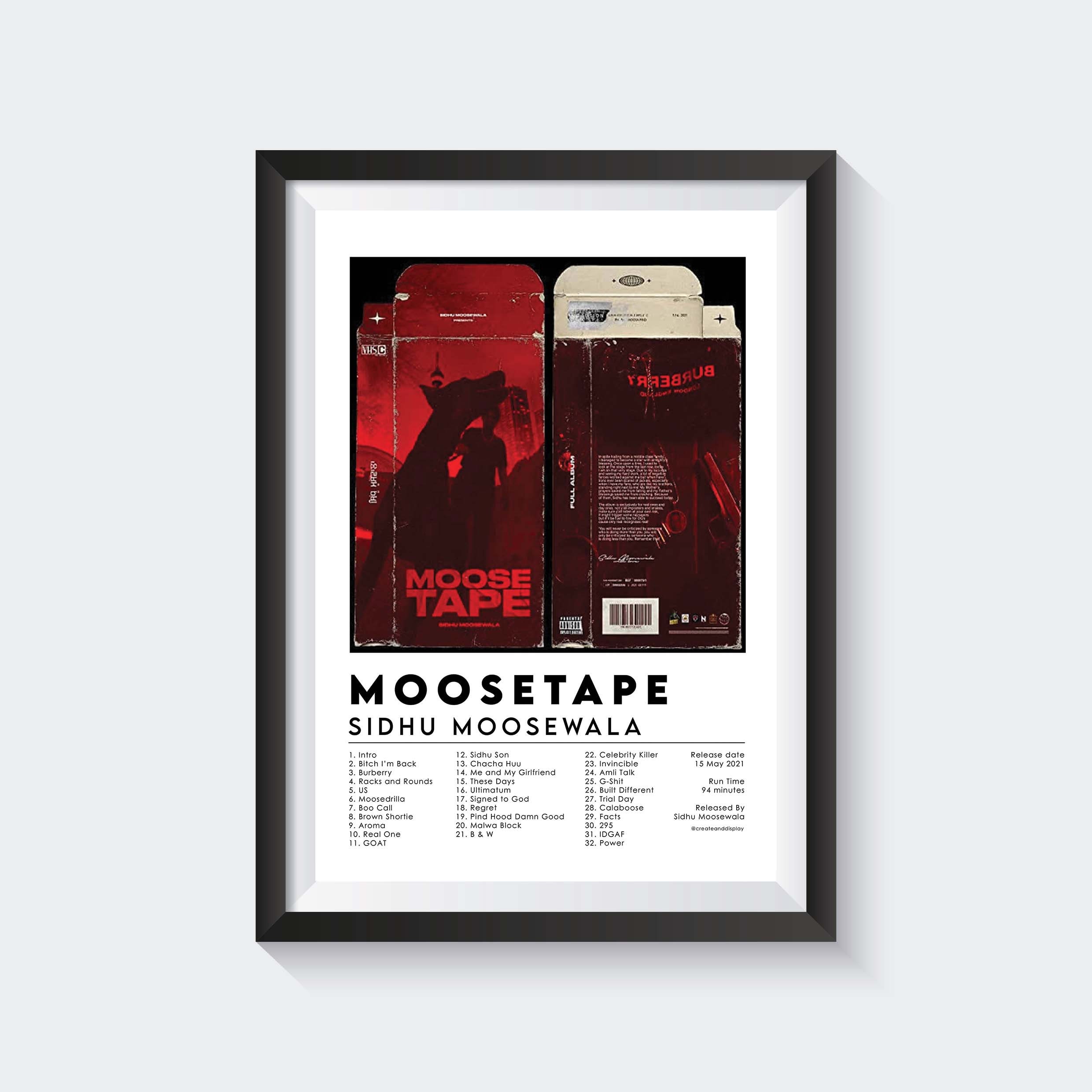 Sidhu Moosewala Moosetape Album Poster Punjabi Song poster| Indian  Bhangra Music wall art