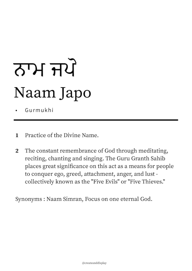 Naam Japo Gurmukhi Definition Sikhi Wall Print Contemporary Punjabi
