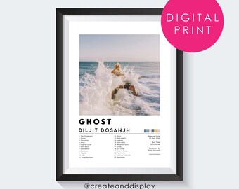 Diljit Dosanjh - Fantasma - DIGITAL - Cartel del álbum / Cartel de la canción Punjabi / Arte de pared de música india Bhangra