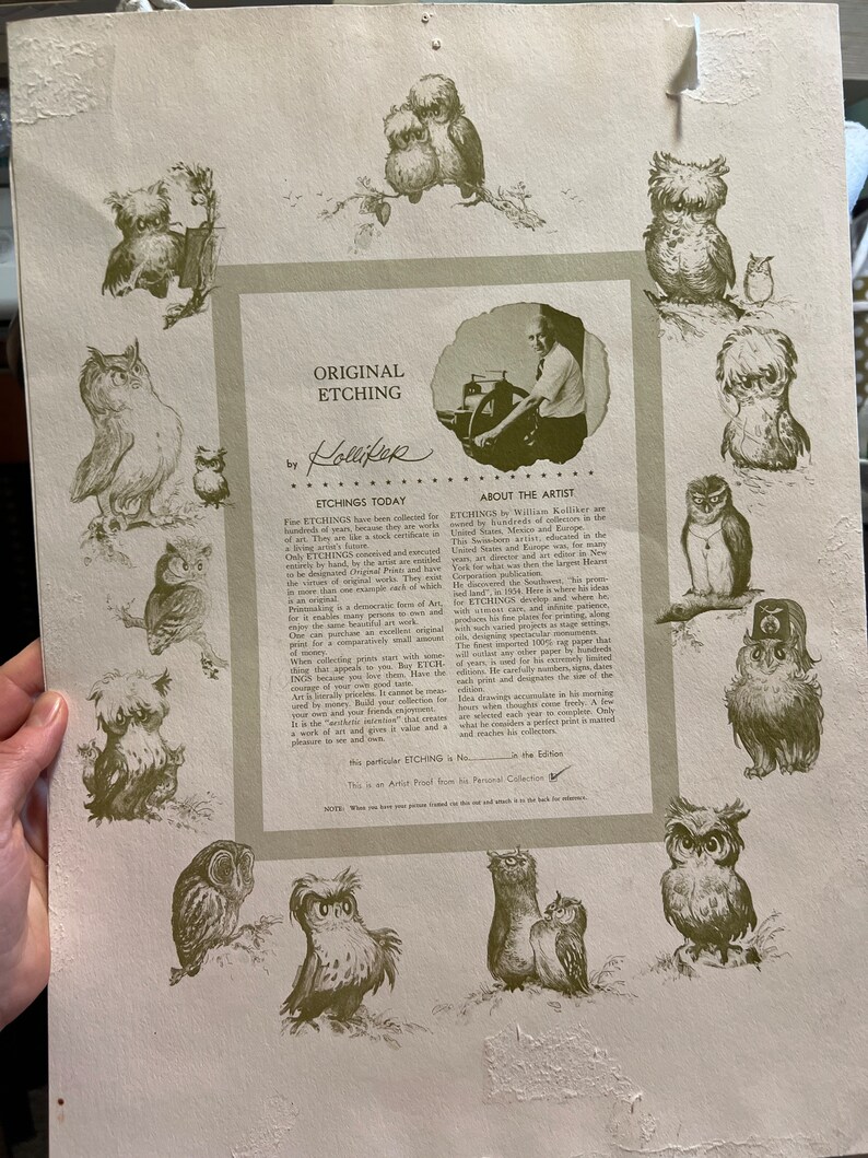 William A. Kolliker the Artist Etching Artist Proof 1971 Etsy