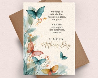 Floral Butterfly Mother's Day Card | Poem Greeting | MD-PR-NP-001